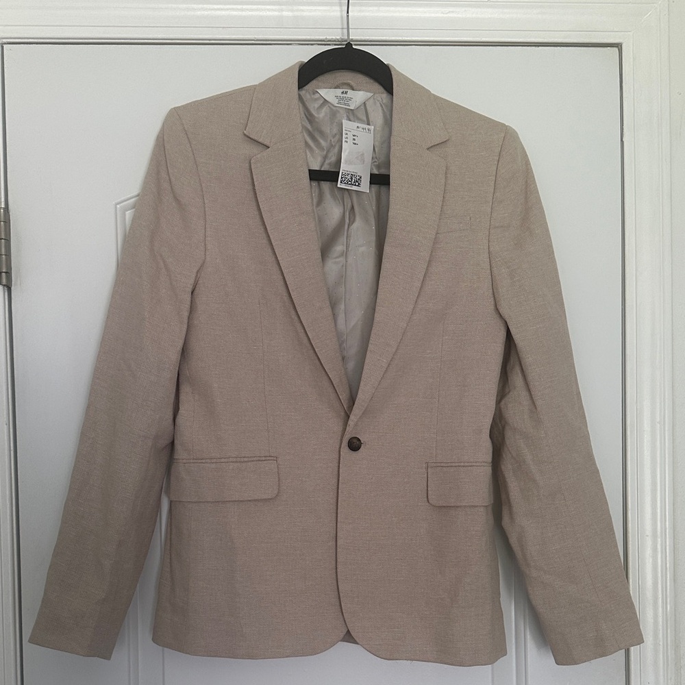 NWT H&M Linen Blend Beige Blazer Girls Kids Sz 20 (Age 14+) Fits Adult Sz S/M